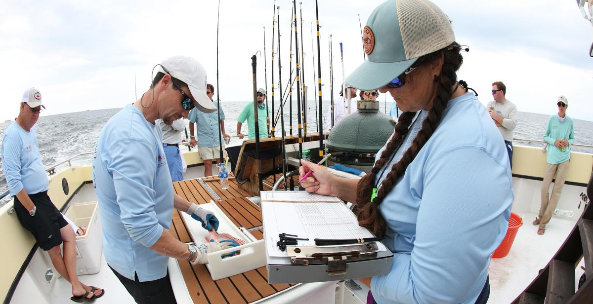 2021年夏天，十大彩票网投平台的研究生和研究人员在多芬岛南部调查红鲷鱼. Dr. 斯托克斯海洋与环境科学学院院长肖恩·鲍尔斯(Sean Powers)持极端右翼观点.